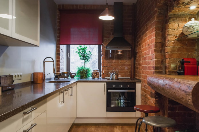 small kitchen with white corner set