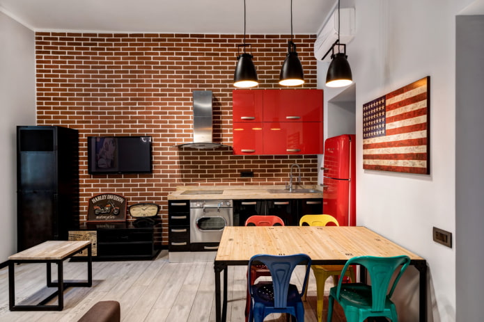 painting American flag in the kitchen
