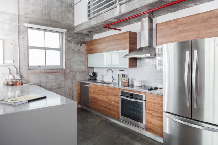 light kitchen with brown furniture