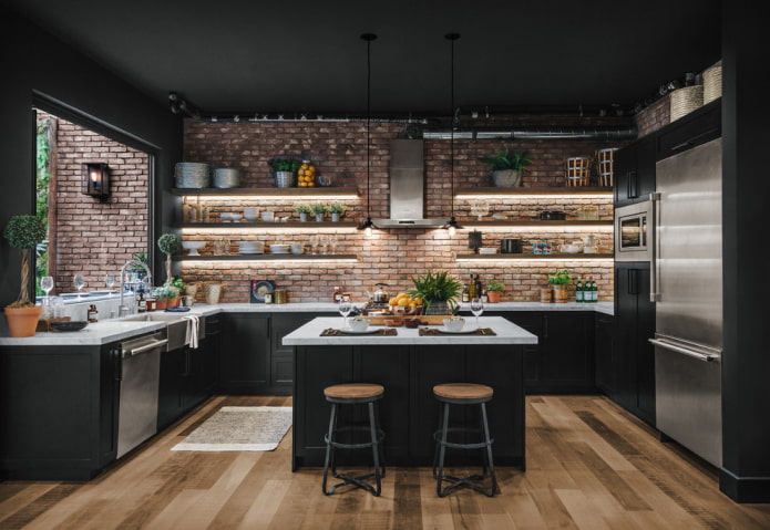 open shelves with lighting