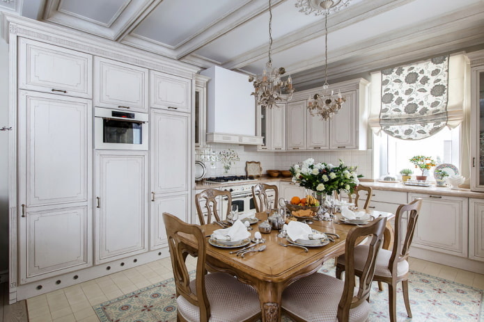 Provence style in the interior of a white kitchen