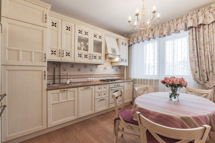 curtains and textiles in the interior of the kitchen in the Provencal style
