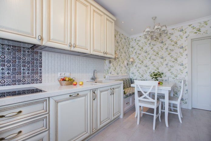 Provence style in the interior of a white kitchen