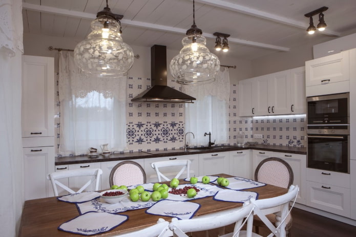 Provence style in the interior of a white kitchen