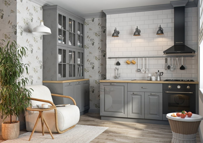 Provence style in the interior of a gray kitchen