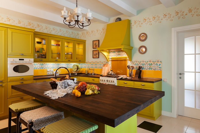 Provence style in the interior of a yellow kitchen