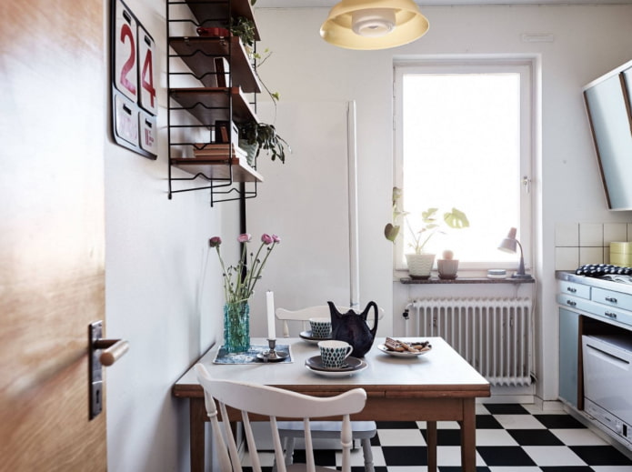 chessboard floor in the kitchen