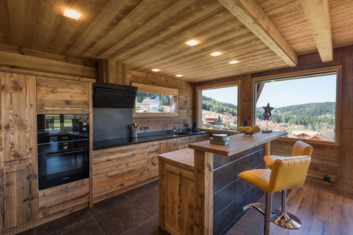 kitchen with a bar counter