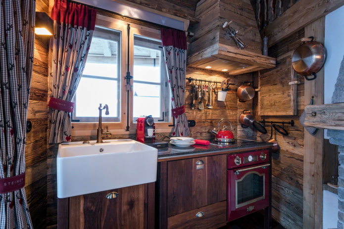 kitchen with red accents