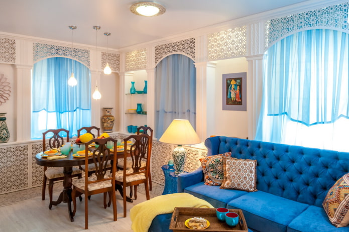 white and blue kitchen