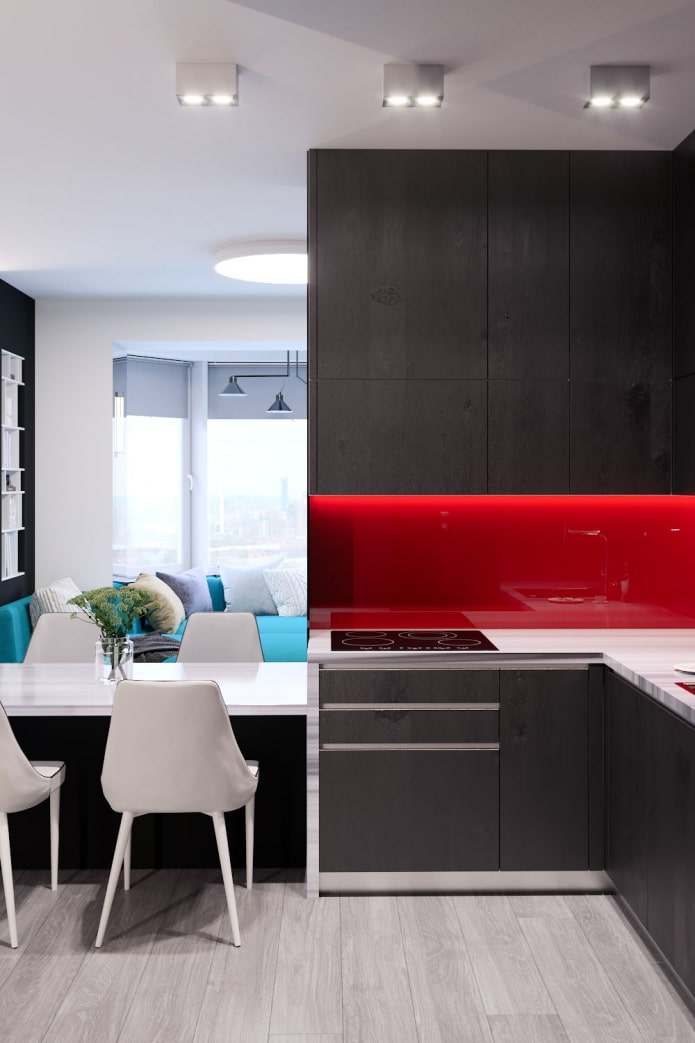 red apron in the kitchen