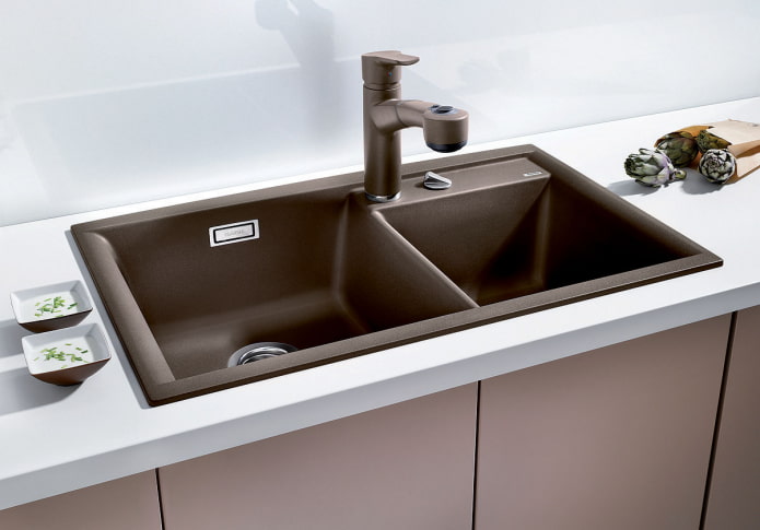 sink with two bowls made of artificial stone