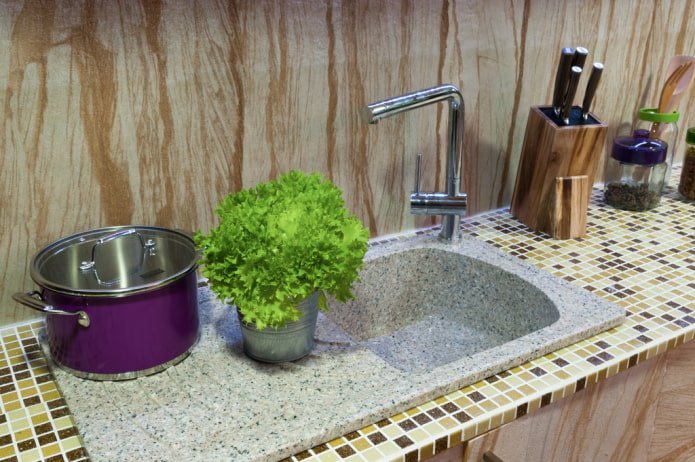 artificial stone sink in the kitchen interior