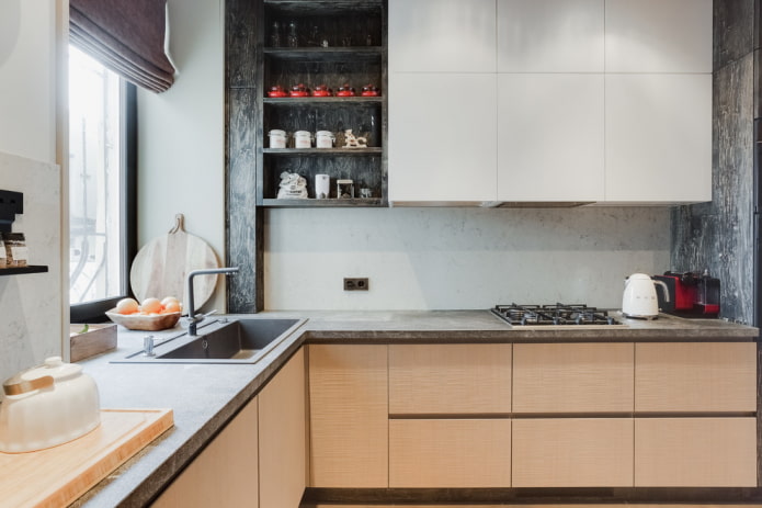 artificial stone sink in kitchen interior