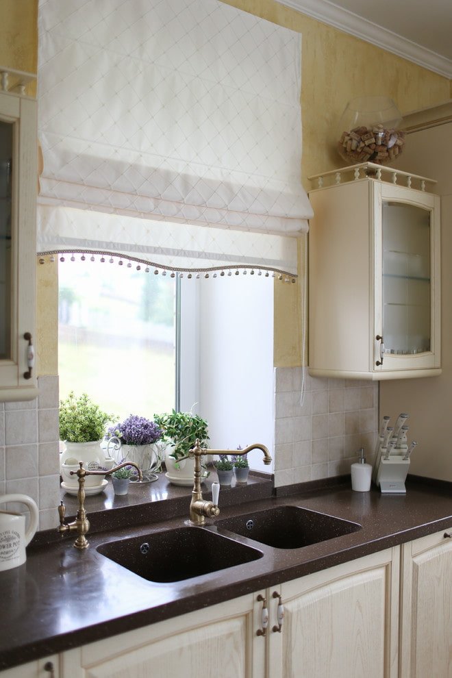 sink made of artificial stone in the kitchen interior