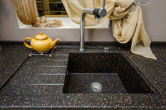 artificial stone sink in the kitchen interior