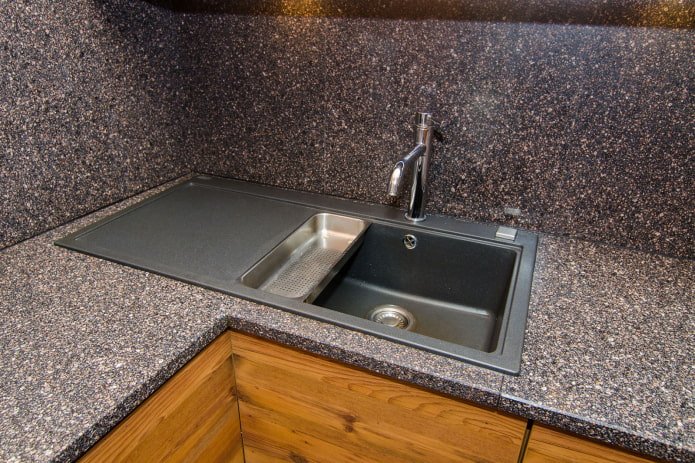 artificial stone sink in the kitchen interior