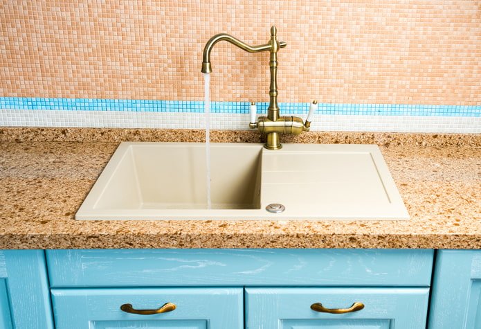 artificial stone sink in the kitchen interior