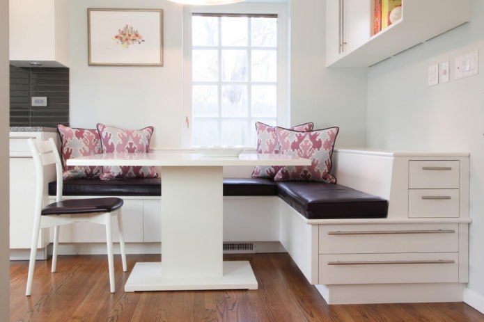 furniture corner with drawers for storage in the kitchen