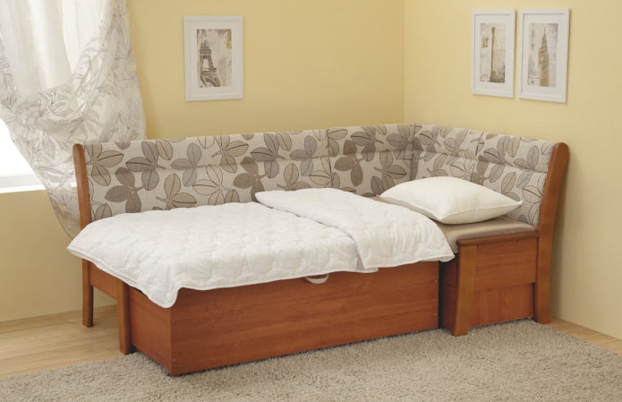 furniture corner with a sleeping place in the kitchen