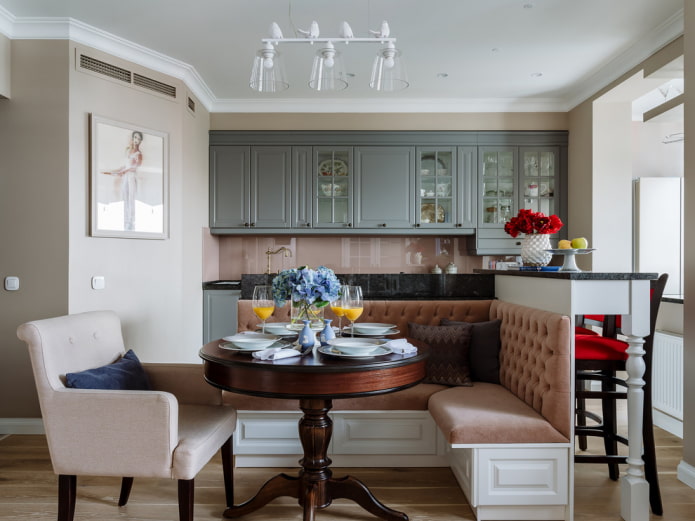 kitchen corner decorated with pillows and carriage coupler