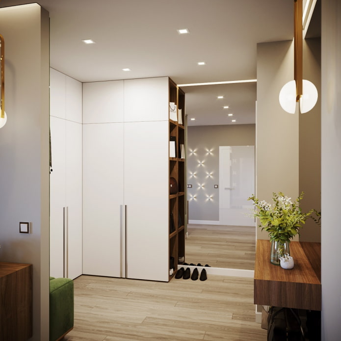 cabinets to the ceiling in the hallway