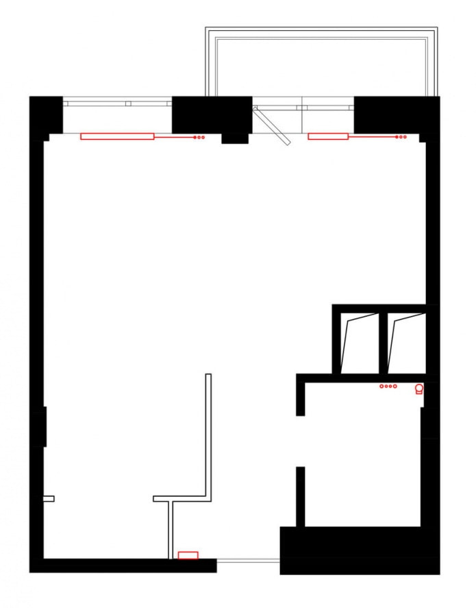 Layout of a studio apartment of 33 sq. m.