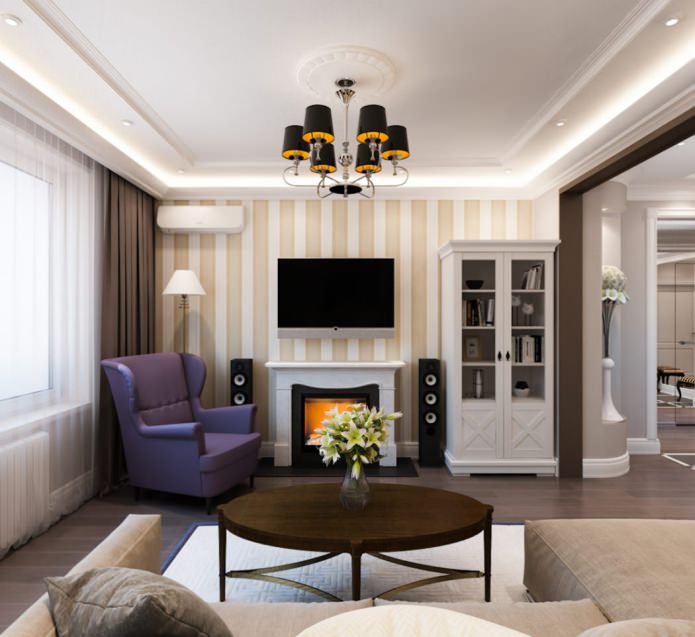 project of a two-room apartment in brown and beige tones