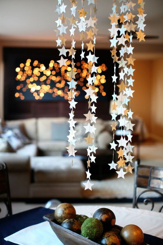 Garland on the chandelier
