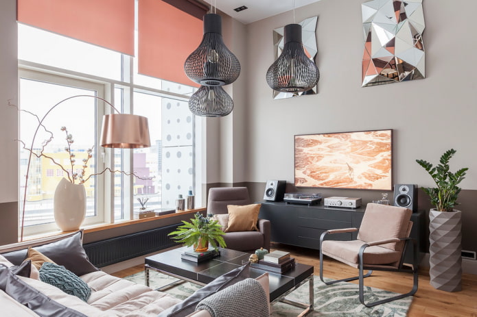 living room design in the interior of an apartment of 70 square meters