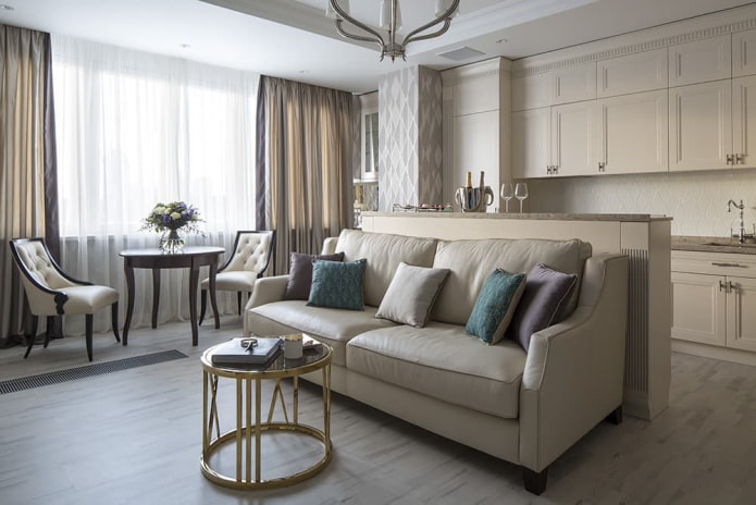 interior of a 70-square-meter apartment in neoclassical style