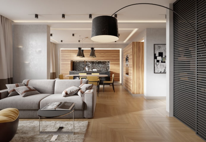 interior of an apartment of 70 square meters in a modern style