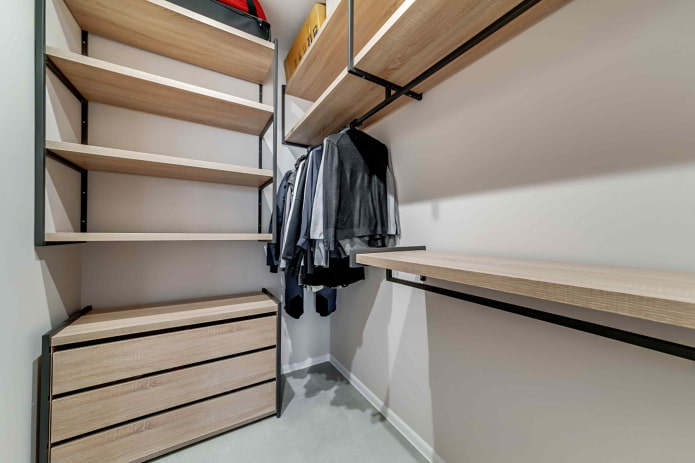 dressing room design in the interior of an apartment of 70 square meters