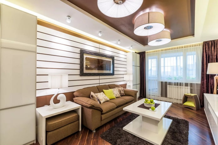 living room design in the interior of an apartment of 70 square meters