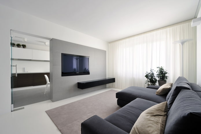 living room design in the interior of an apartment of 70 square meters