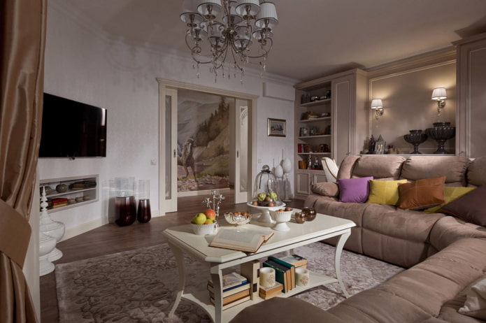 interior of an apartment of 70 square meters in a classic style