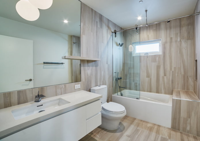 Quartz vinyl on the walls and floor in the bathroom
