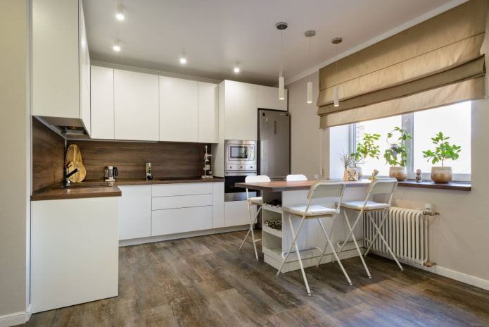 quartz vinyl tile in the kitchen-dining room