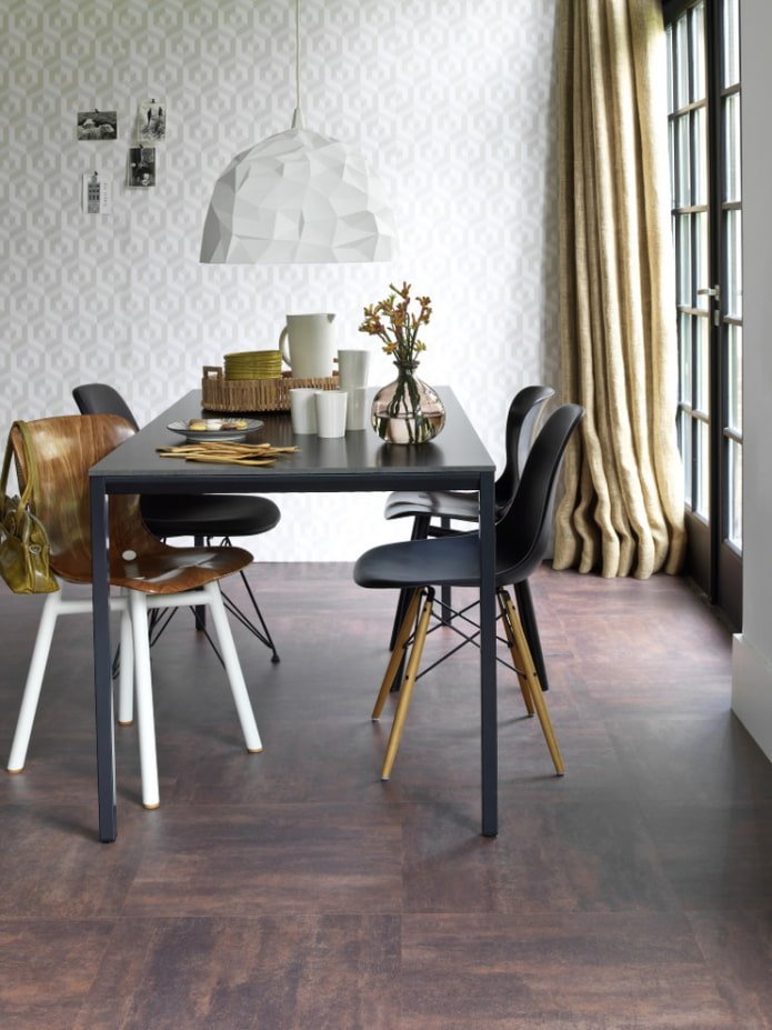 quartz vinyl tile in the dining room
