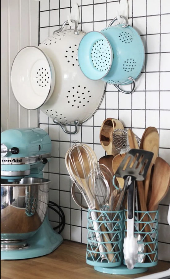 Colanders on hooks