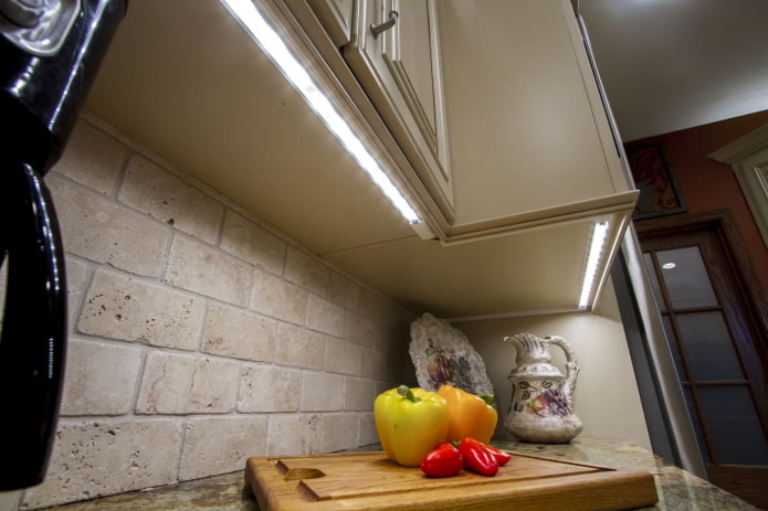 LED strip above the countertop