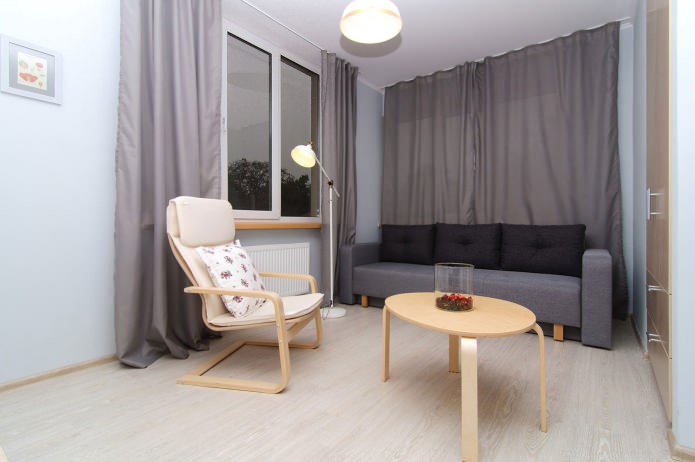 living room in a one-room apartment 44 sq. m.