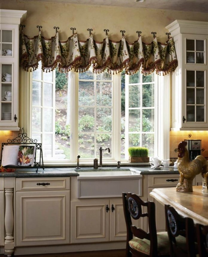 soft lambrequins in the kitchen interior