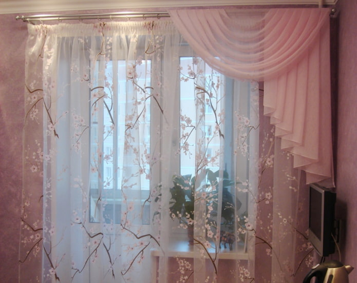 lambrequin with throws in the kitchen interior