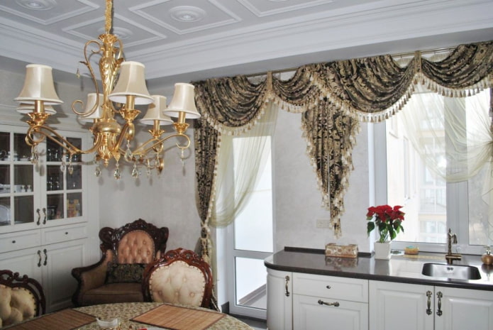 lambrequins with tassels in the kitchen interior
