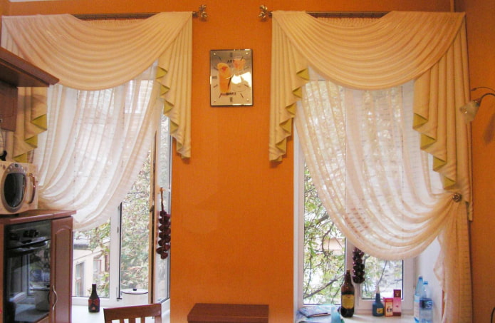 lambrequin with throws in the kitchen interior