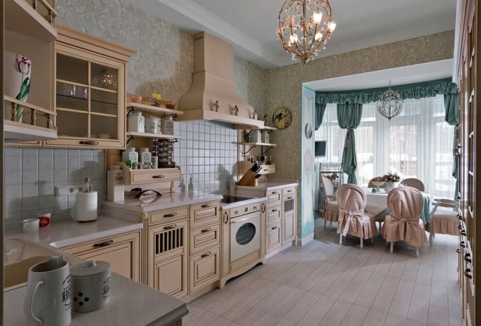 lambrequins in the kitchen in the Provence style