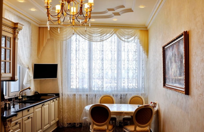 soft lambrequins in the kitchen interior