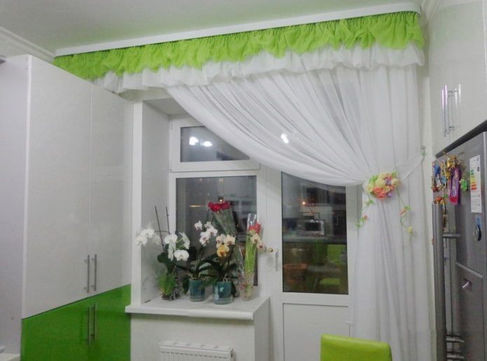 lime-colored lambrequins in the interior
