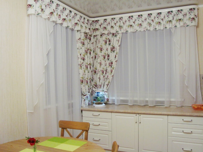 white lambrequins in the kitchen interior